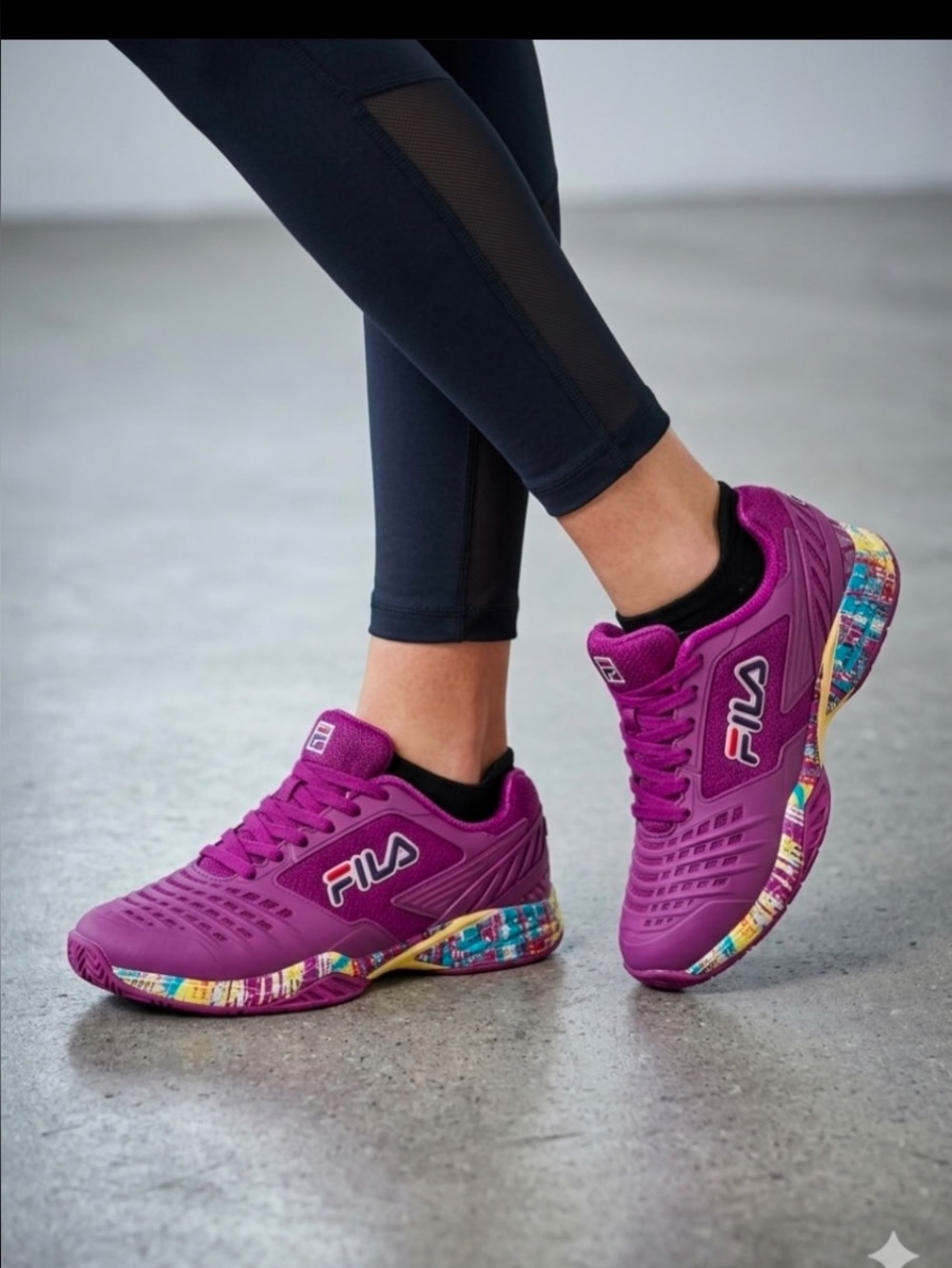 Fila Women’s Athletic Sneakers - Purple with Multicolor Trim